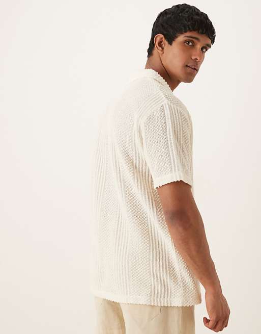 Asos ASOS DESIGN Relaxed Polo With Revere Collar In Cream Texture