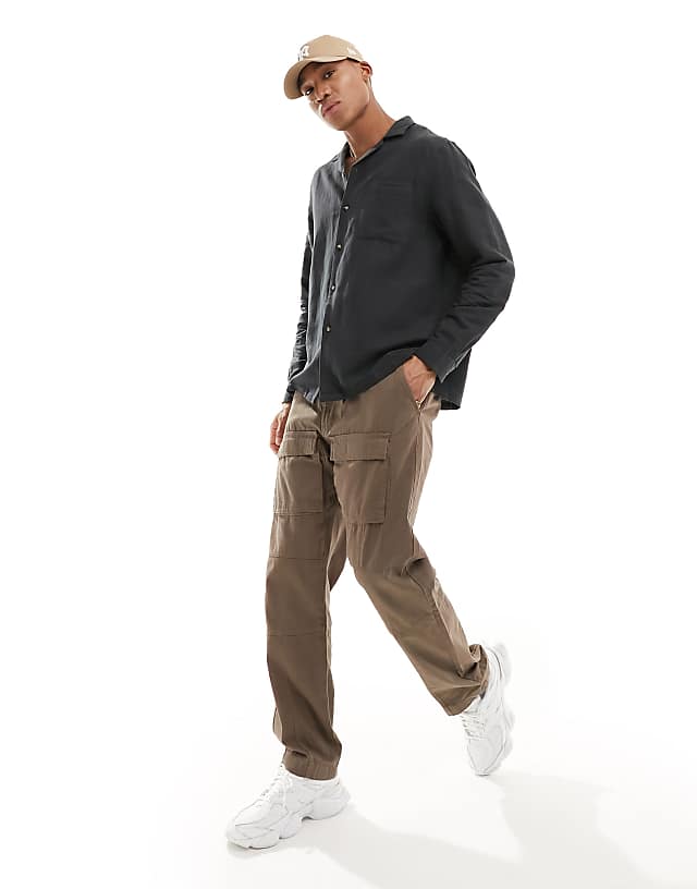 Asos ASOS DESIGN Relaxed Revere Shirt In Linen Mixed With Patched Pocket In Black