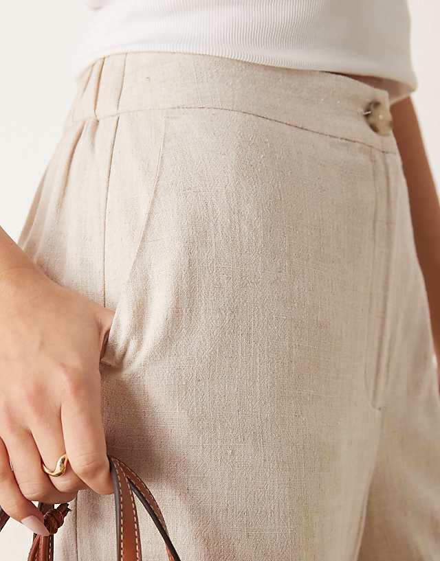 Asos ASOS DESIGN Relaxed Straight Leg Trousers With Linen In Stone