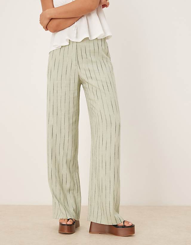 Asos ASOS DESIGN Relaxed Straight Leg Trousers With Linen In Sage Squiggle Stripe