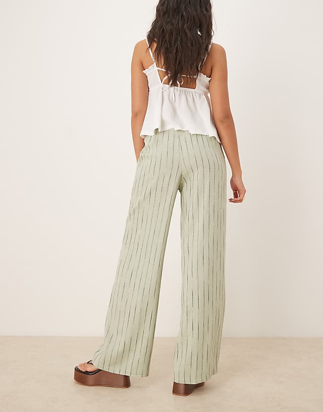 Asos ASOS DESIGN Relaxed Straight Leg Trousers With Linen In Sage Squiggle Stripe