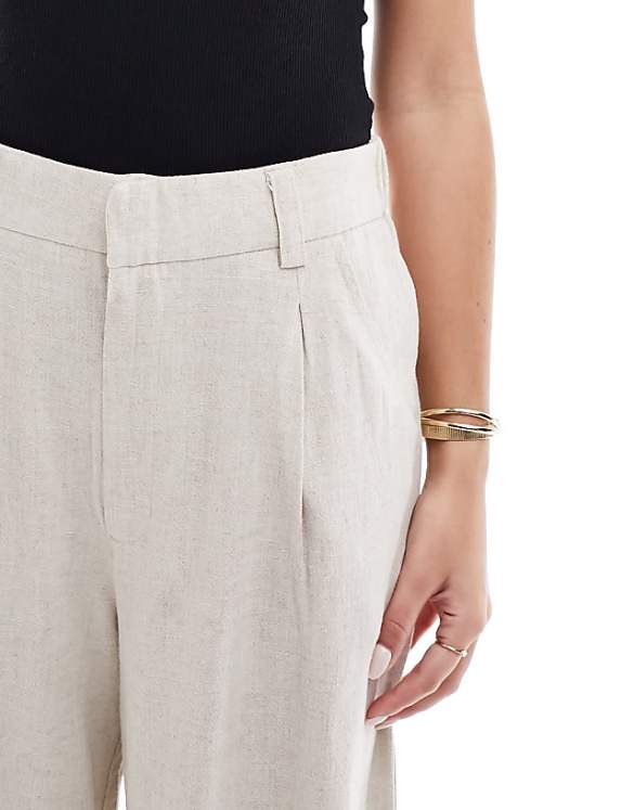 Asos ASOS DESIGN Relaxed Straight Leg Trousers With Linen In Natural