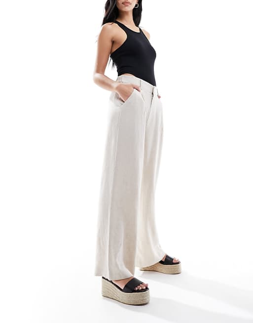 asos ASOS DESIGN relaxed straight leg trousers with linen in natural