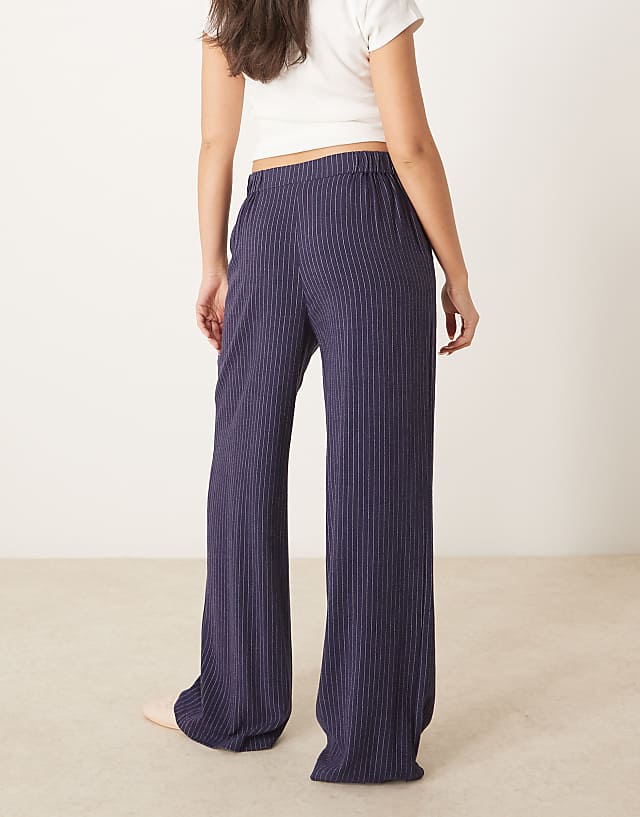 Asos ASOS DESIGN Relaxed Straight Leg Trousers With Linen In Navy Stripe