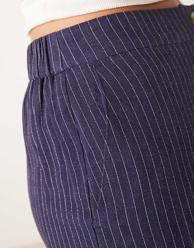 Asos ASOS DESIGN Relaxed Straight Leg Trousers With Linen In Navy Stripe