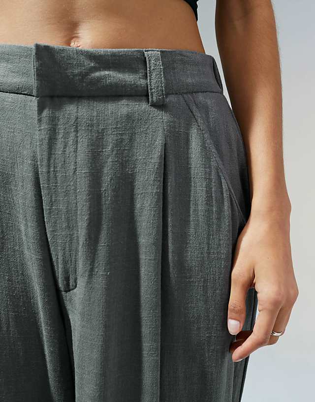 Asos ASOS DESIGN Relaxed Straight Leg Trousers With Linen In Grey