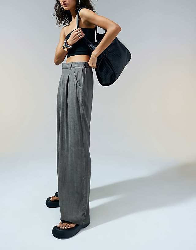 Asos ASOS DESIGN Relaxed Straight Leg Trousers With Linen In Grey
