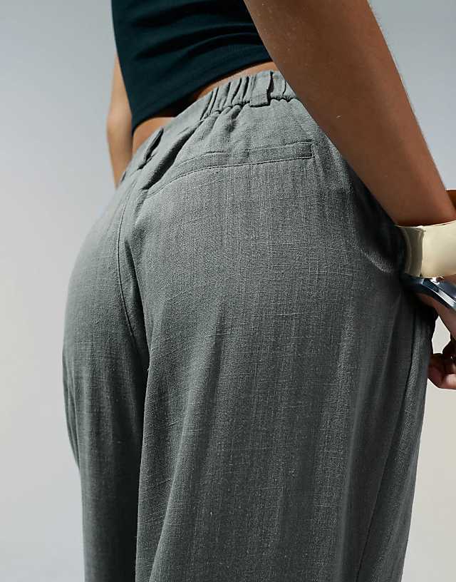 Asos ASOS DESIGN Relaxed Straight Leg Trousers With Linen In Grey