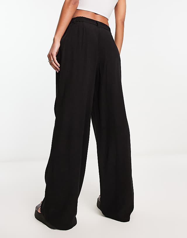 Asos ASOS DESIGN Relaxed Straight Leg Trousers With Linen In Black