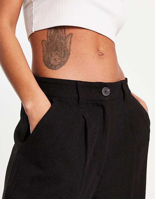Asos ASOS DESIGN Relaxed Straight Leg Trousers With Linen In Black