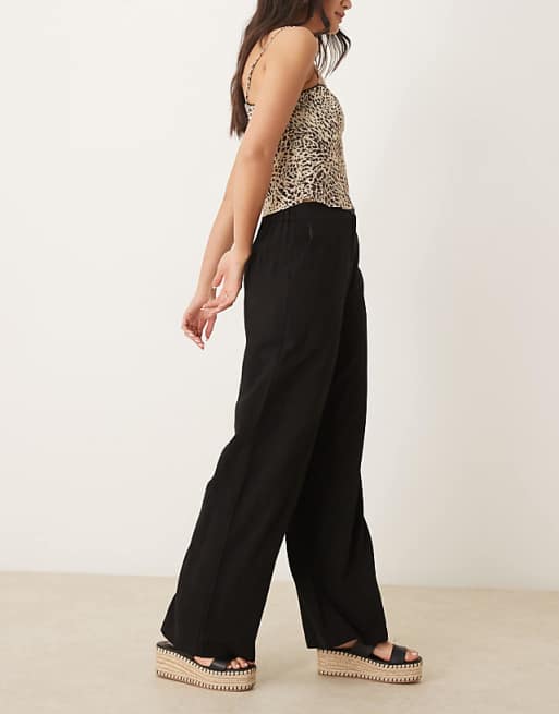 Asos ASOS DESIGN Relaxed Straight Leg Trousers With Linen In Black