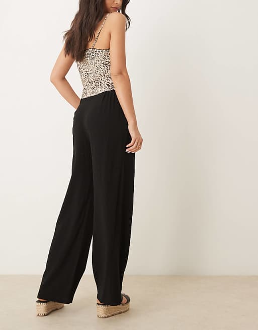 Asos ASOS DESIGN Relaxed Straight Leg Trousers With Linen In Black