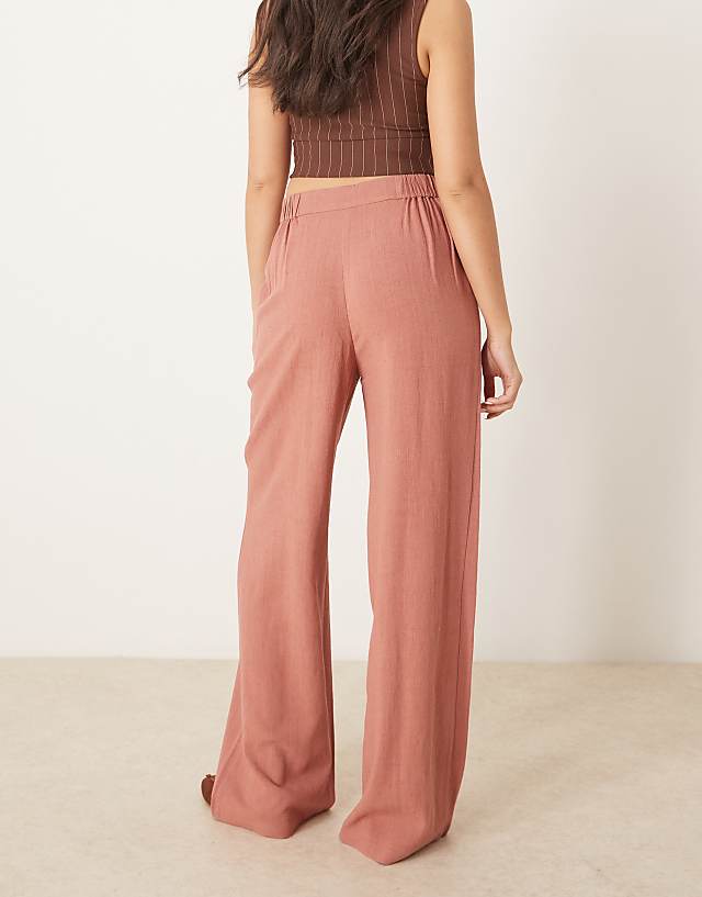 Asos ASOS DESIGN Relaxed Straight Leg Trousers With Linen In Apricot