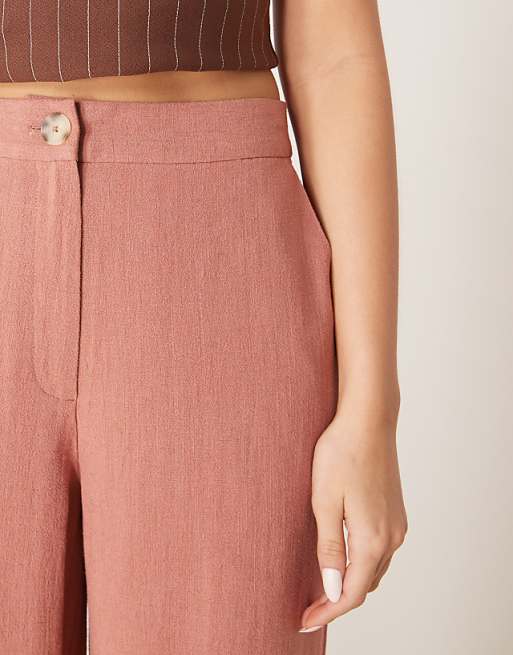 Asos ASOS DESIGN Relaxed Straight Leg Trousers With Linen In Apricot