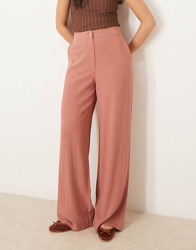 Asos ASOS DESIGN Relaxed Straight Leg Trousers With Linen In Apricot