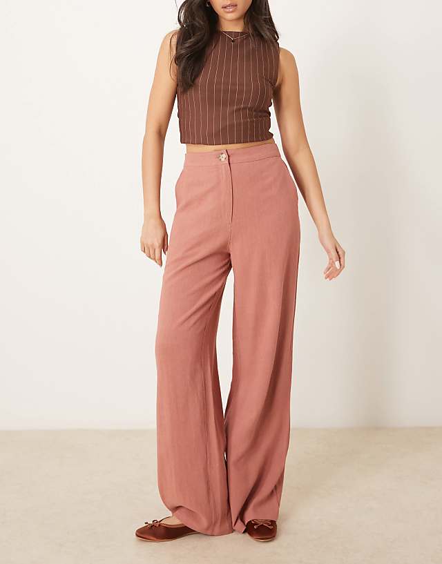 asos ASOS DESIGN relaxed straight leg trousers with linen in Apricot