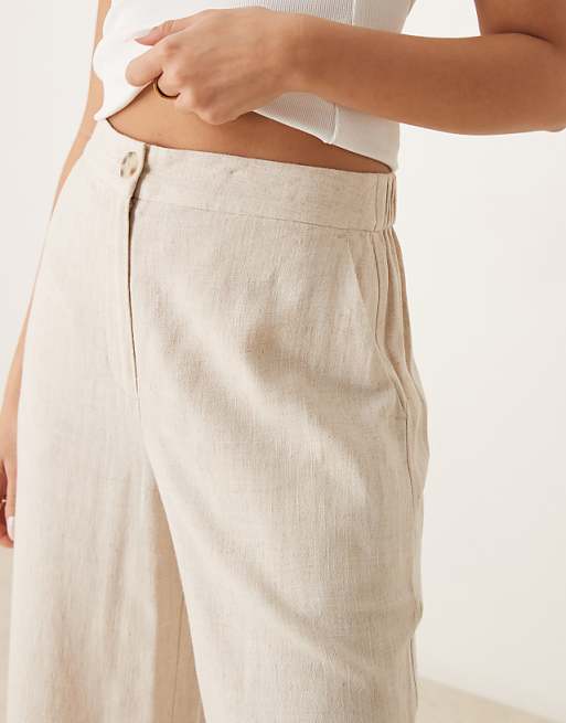Asos ASOS DESIGN Relaxed Straight Leg Trousers With Linen In Stone