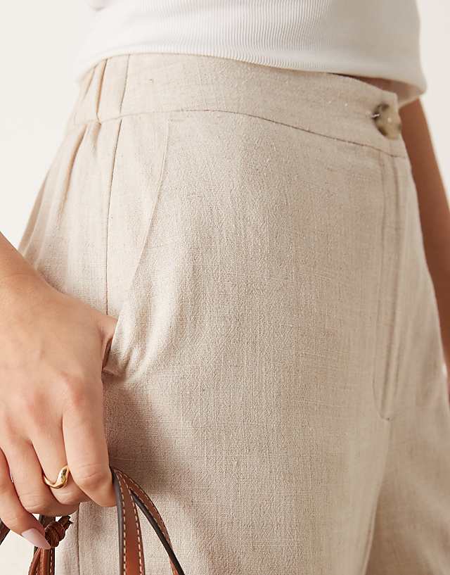 Asos ASOS DESIGN Relaxed Straight Leg Trousers With Linen In Stone