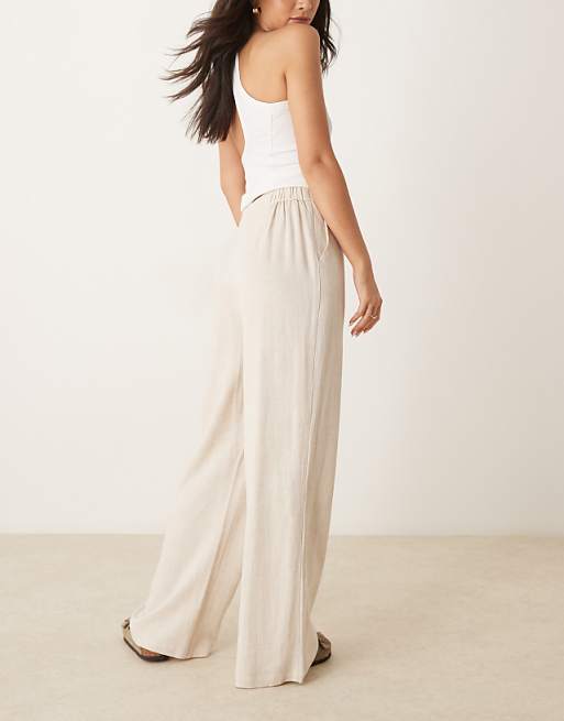 Asos ASOS DESIGN Relaxed Straight Leg Trousers With Linen In Stone