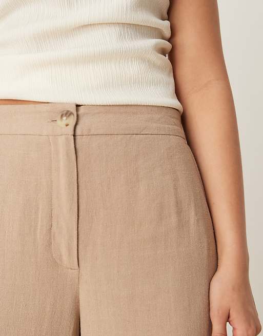Asos ASOS DESIGN Relaxed Straight Leg Trousers With Linen In Mocha