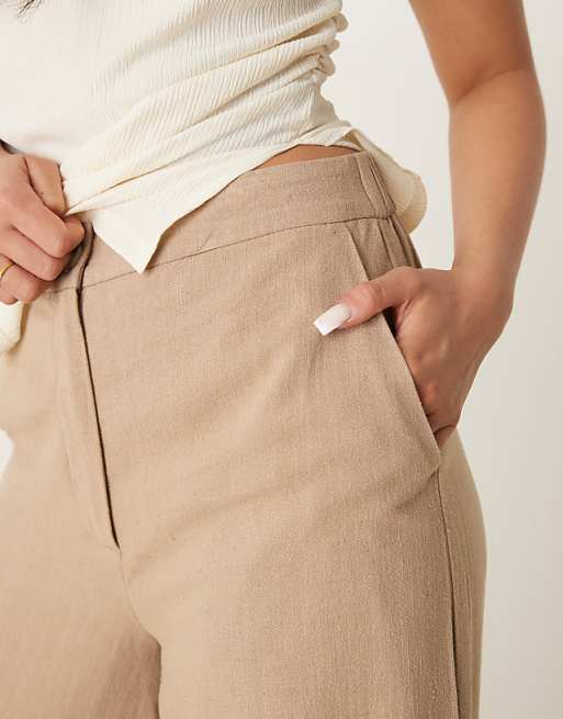 Asos ASOS DESIGN Relaxed Straight Leg Trousers With Linen In Mocha