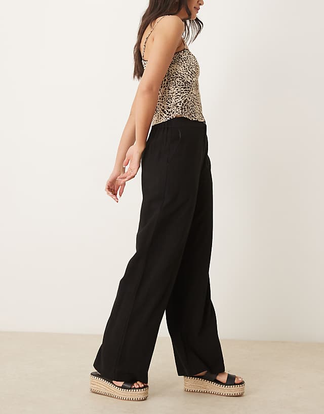 Asos ASOS DESIGN Relaxed Straight Leg Trousers With Linen In Black
