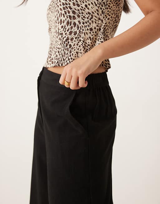 Asos ASOS DESIGN Relaxed Straight Leg Trousers With Linen In Black