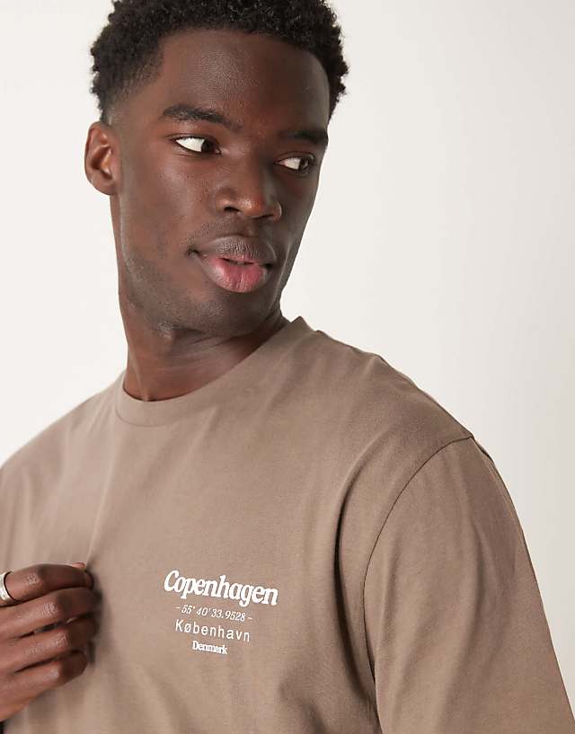Asos ASOS DESIGN Relaxed T-shirt With Copenhagen Back Print In Brown