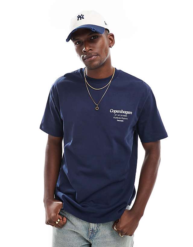 Asos ASOS DESIGN Relaxed T-shirt With Copenhagen Back Print In Navy