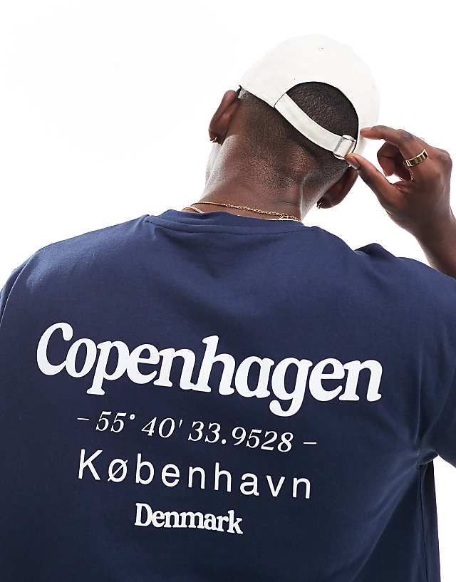 Asos ASOS DESIGN Relaxed T-shirt With Copenhagen Back Print In Navy
