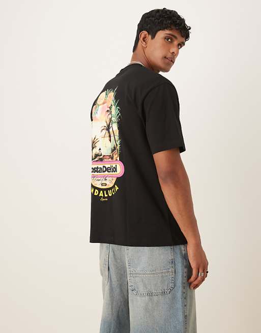 asos ASOS DESIGN relaxed t-shirt with high summer graphic in black