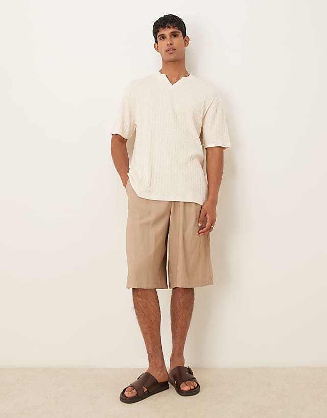 Asos ASOS DESIGN Relaxed T-shirt With Notch Detail In Beige