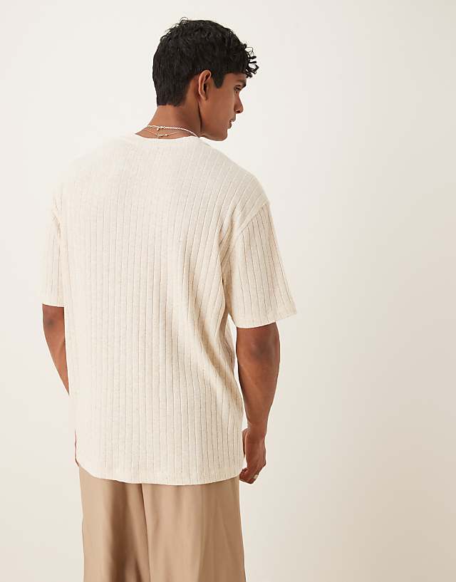 Asos ASOS DESIGN Relaxed T-shirt With Notch Detail In Beige