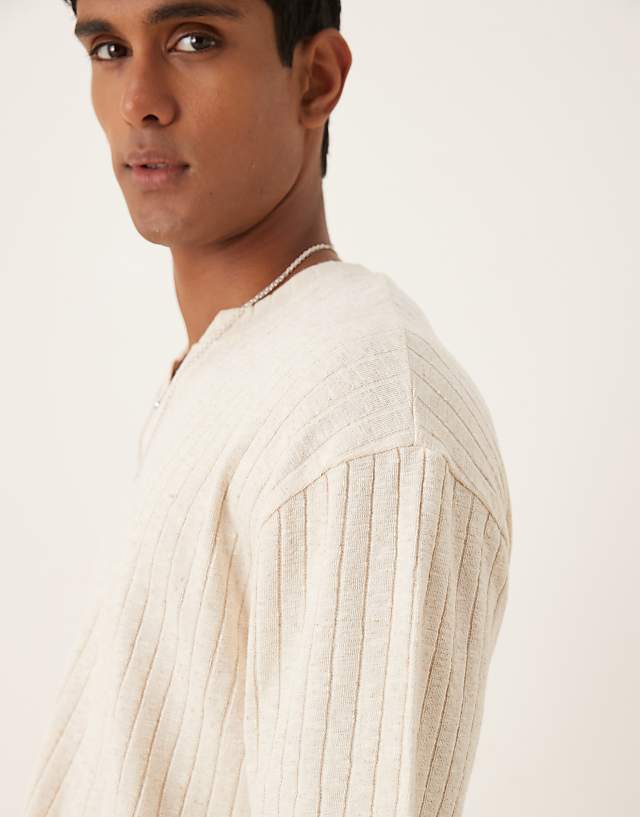 Asos ASOS DESIGN Relaxed T-shirt With Notch Detail In Beige