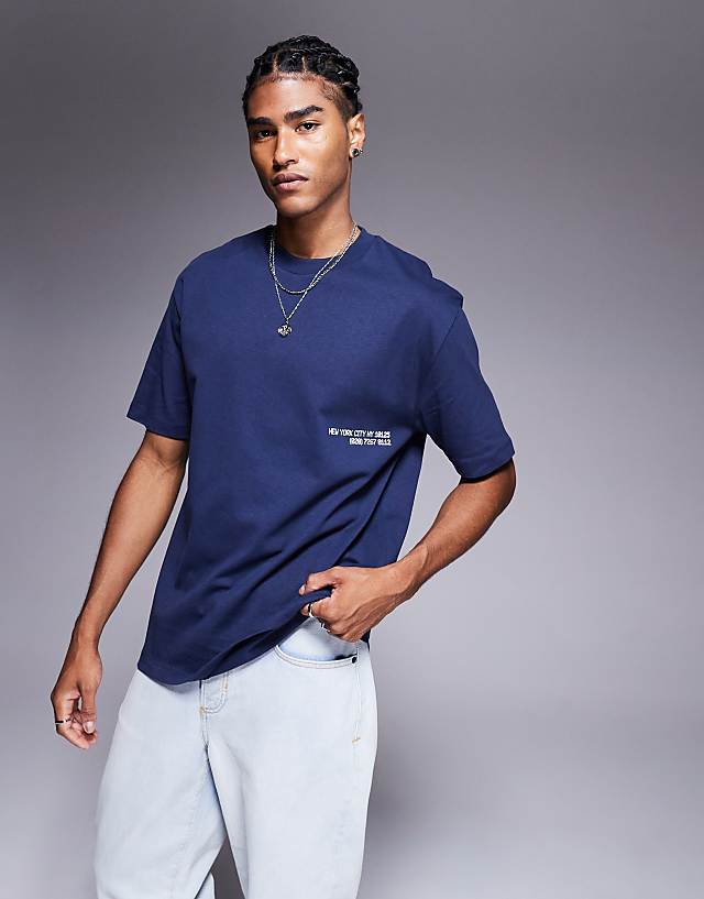 Asos ASOS DESIGN Relaxed T-shirt With Text Graphic In Blue
