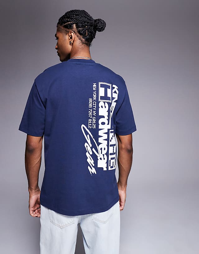 asos ASOS DESIGN relaxed t-shirt with text graphic in blue