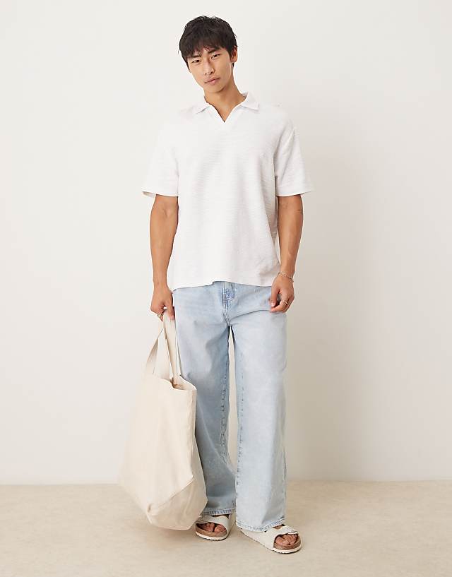 Asos ASOS DESIGN Relaxed Textured Revere Polo In White