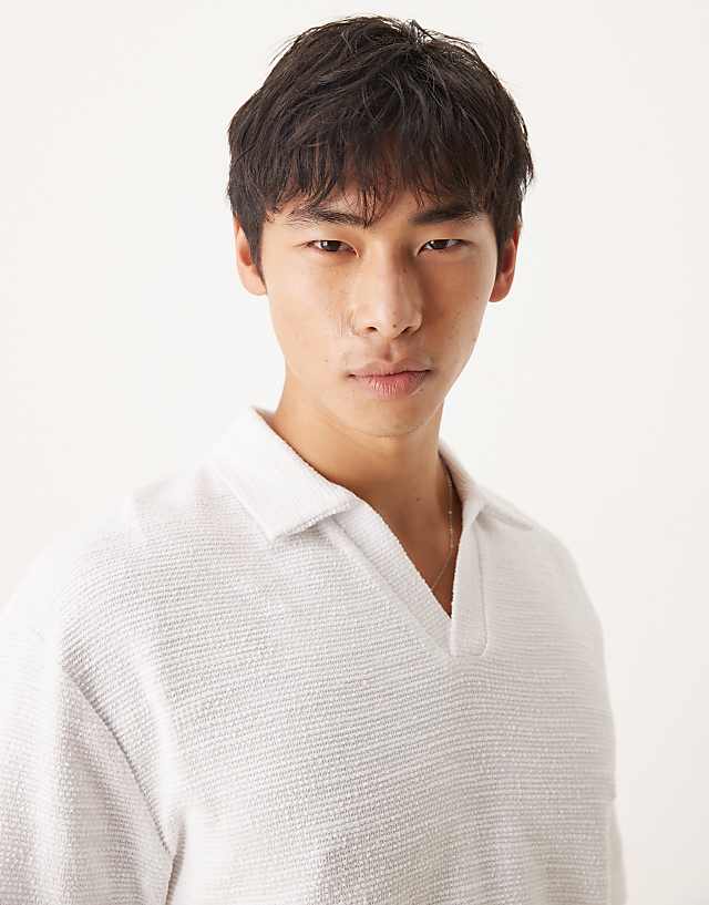 Asos ASOS DESIGN Relaxed Textured Revere Polo In White