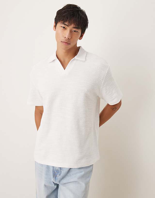 asos ASOS DESIGN relaxed textured revere polo in white