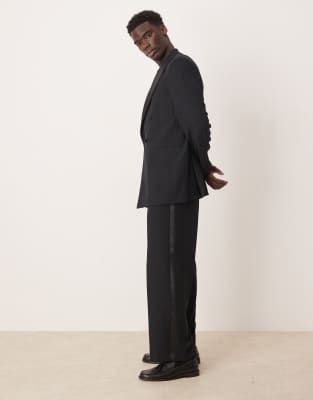 Asos ASOS DESIGN Relaxed Tuxedo Suit In Black Linen Look