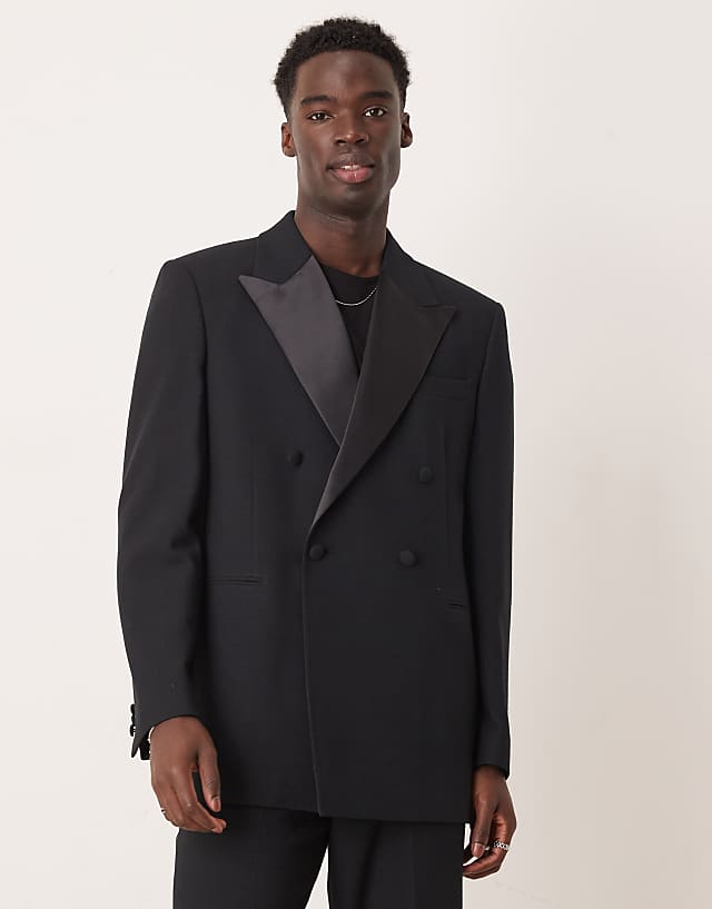 asos ASOS DESIGN relaxed tuxedo suit in black linen look