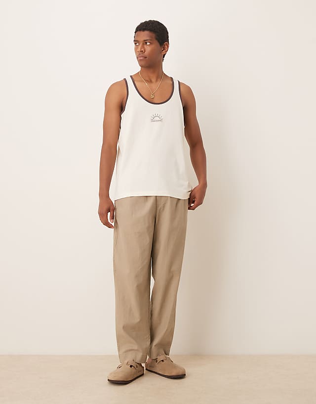 Asos ASOS DESIGN Relaxed Vest With Chest Print In Ecru