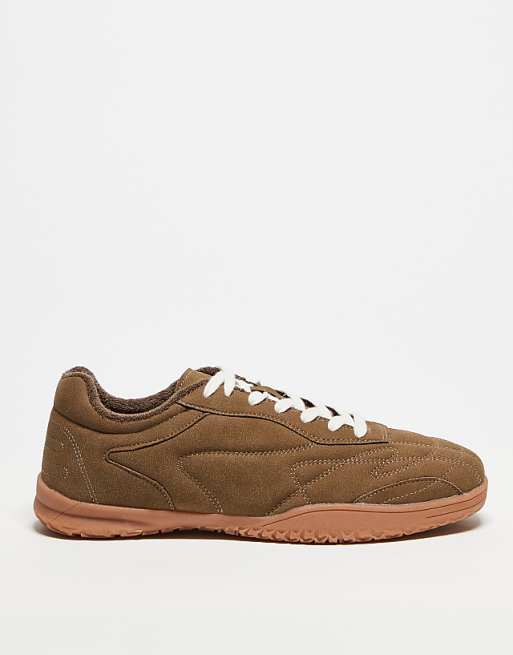 asos ASOS DESIGN retro trainers in beige with gum sole