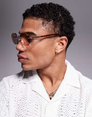 Asos ASOS DESIGN Rimless Sunglasses With Brown Lens And Metal Gold Frame