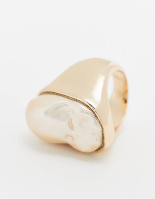 Asos ASOS DESIGN Ring With Faux Freshwater Pearl In Gold