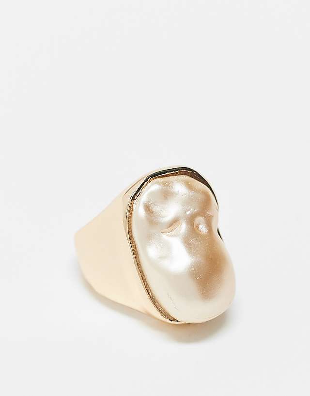 asos ASOS DESIGN ring with faux freshwater pearl in gold
