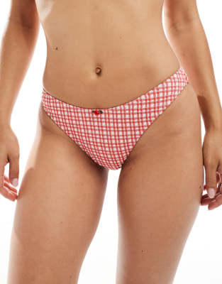 Asos ASOS DESIGN Rosalie Bikini In Check Print With Rosebud Detail