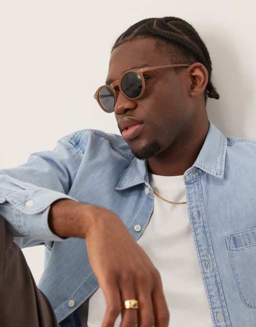 Asos ASOS DESIGN Round Retro Sunglasses With Smoke Brown Lens And Brown Frame