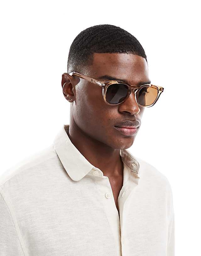 Asos ASOS DESIGN Round Sunglasses In Brown With Black Lens