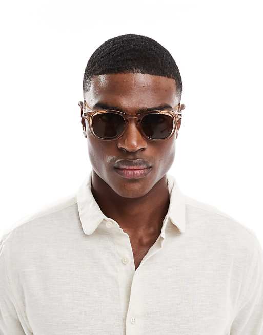 asos ASOS DESIGN round sunglasses in brown with black lens